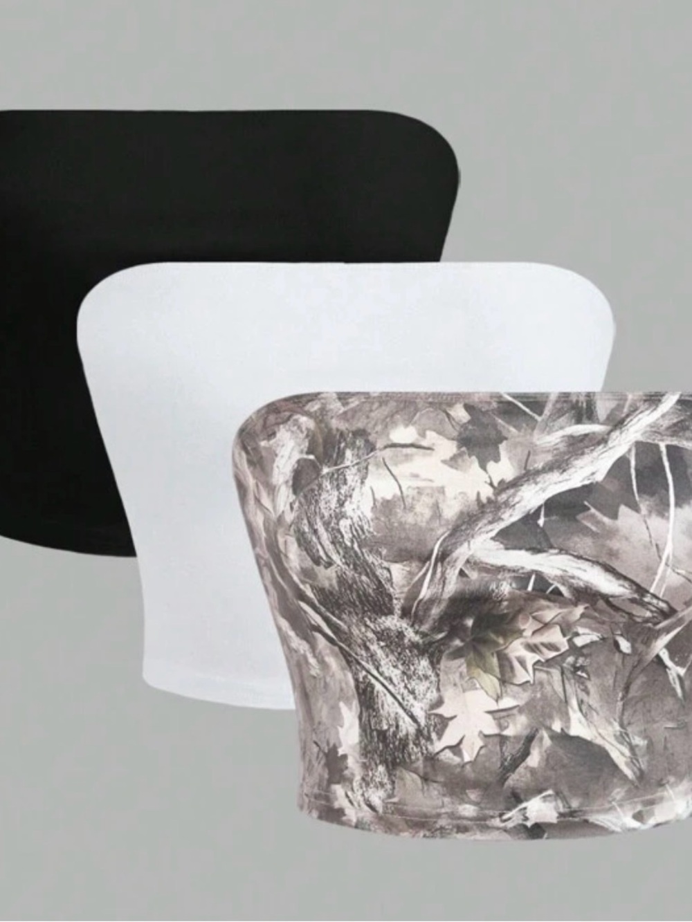 SHEIN 3-Pack Bandeau Tops - Black, White & Neutral Camo